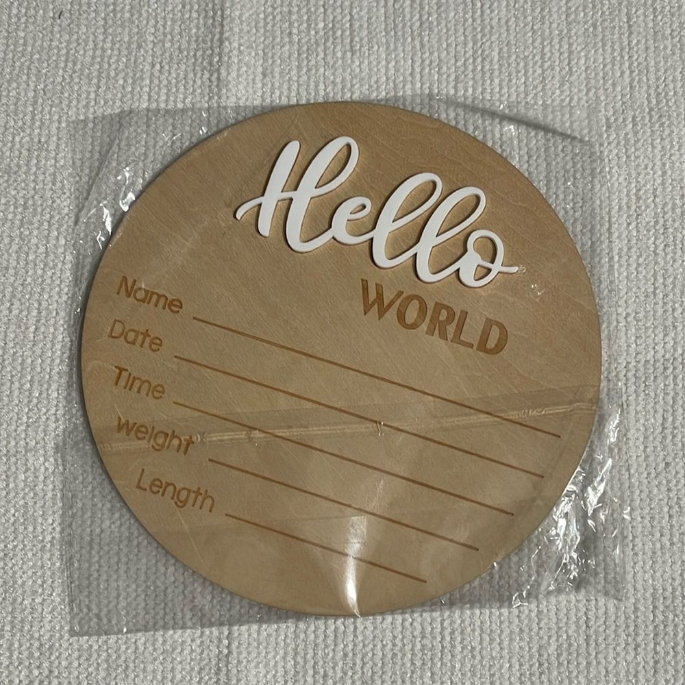 Hello world newborn wood baby sign